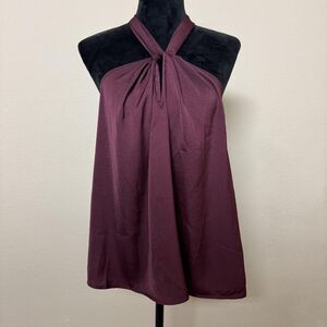 Banana Republic Top Womens Medium Pinot Noir Burgundy Halter Tie Neck Bow Back